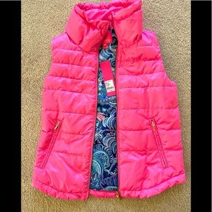 NWT Lilly Pulitzer palm paradise vest- Prosecco pink with blue patterned lining